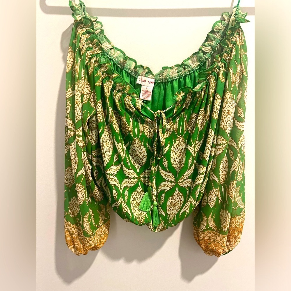 NWOT Bohemian Printed Tassel Tie Blouse - Picture 2 of 9